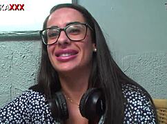 Naughty backstage lover Eduarda Grazel spits and curves in full Erotikaxxx scene