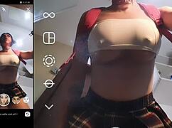 Futanari trap tests huge toys stretching her tight hole wide open