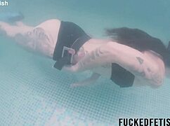 yessica bunny dives skinny and wet in underwater bikini fetish pool play