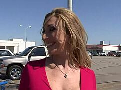 Blonde big-titted Elexis rides Barry's cock cowgirl after missionary pounding