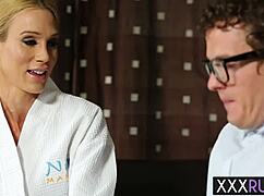 Sarah Jessie Blonde Bombshell Devours Big Cock During Intense Massage