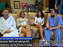 Dr tampa gives genesis first humiliating gyno exam spreading shaved pussy gaping in latex gloves backstage