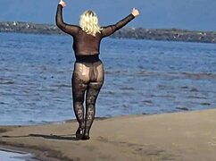 flashing my big tits and ass on beach feels so naughty