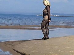 flashing my big tits and ass on beach feels so naughty