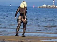 flashing my big tits and ass on beach feels so naughty