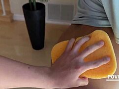 he keeps sucking stepmom's huge tits while pounding her ebony pussy pov