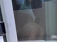 he keeps sucking stepmom's huge tits while pounding her ebony pussy pov