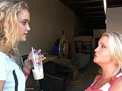 Mia Vallis and her lesbian friend finger and lick each other's shaved pussies