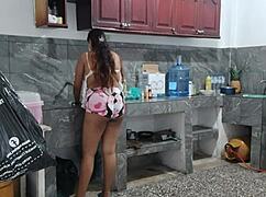 i can't resist this busty maid masturbating in the kitchen yum