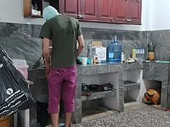 i can't resist this busty maid masturbating in the kitchen yum