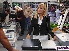 hot blonde milf caught sucking huge cock then nailed hard at pawnshop