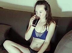 that playful brunette next door smokes in bra panties so cute