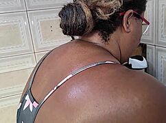 drunk brazilian bbw madrasta milf squirts and takes face full of cum in kitchen