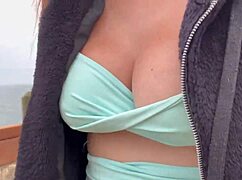 artemisia love flashes big natural tits on public beach walk
