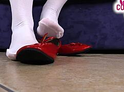 that hot nurse in white stockings kicks back in the hospital teasing her sexy feet and toes for the patient