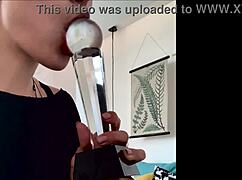 juicy larajuicy masturbates her big wet pussy lips with banana closeup on bathroom set