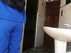 grabbing this tight latina teen student mid quickie fuck in school bathroom toilet feels so naughty