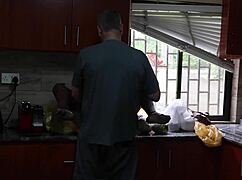 fuck her hard outside then pound tight pussy in kitchen!