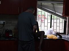 fuck her hard outside then pound tight pussy in kitchen!