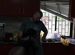 fuck her hard outside then pound tight pussy in kitchen!