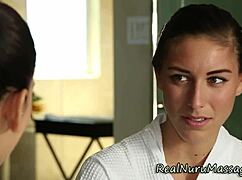 Slippery Nuru Masseuse Straps On for Lesbian Handjob Massage Fetish