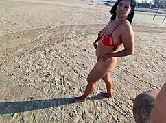Beach fire ignites as latina flaunts big pussy tits fingering publicly for all