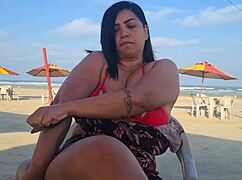 Beach fire ignites as latina flaunts big pussy tits fingering publicly for all
