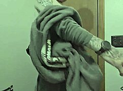 wanna watch this skinny babe strip naked and tease that monster cock in the bathroom?