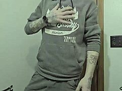 wanna watch this skinny babe strip naked and tease that monster cock in the bathroom?