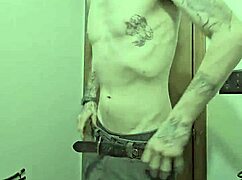 wanna watch this skinny babe strip naked and tease that monster cock in the bathroom?