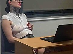 office slut squirts hard under domination with deepthroat and slaps?