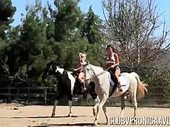 blonde devon lee rides tanned veronica avluv hard in lesbian cougar domination