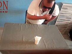 NAKED WAITRESS SERVED UP! Guest Devours Her Navel Teaser in Restaurant Domination Scene!