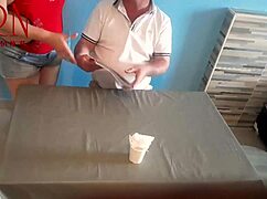 NAKED WAITRESS SERVED UP! Guest Devours Her Navel Teaser in Restaurant Domination Scene!