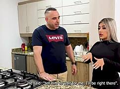 i catch stepsis naty delgado fucking stepdaddy xavi in kitchen then join for threesome with blaze ranger