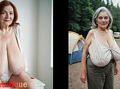 Busty Vintage Granny Shows Off Huge Saggy Natural Tits and Curvy Plump Body