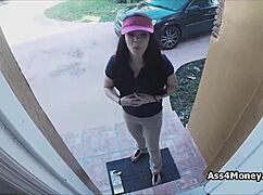 Pizza guy gets surprise homemade blowjob from horny teen for cash 🍕💦