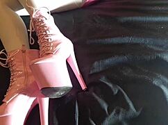 Ever seen a sexy latina model strut in 8-inch pink heels and sheer white pantyhose?