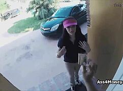 Pizza guy gets surprise homemade blowjob from horny teen for cash 🍕💦