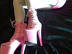 Ever seen a sexy latina model strut in 8-inch pink heels and sheer white pantyhose?