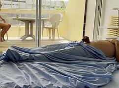 naked wife spies street nudists as husband wakes for morning fingering fun