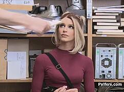 sporty blonde teen burglar gets caught and fucked hard on hidden shop camera