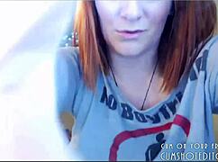 chubby redhead camgirl masturbates boobs with toys filling up her fat tits homemade amateur webcam