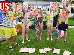 Jerkaoke Summer Orgy Explodes with Madison Morgan and Rosalyn Sphinx Handjobs