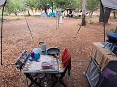 Intense Thrill Entering Tent Finding Italian Milf Fingering Hairy Pussy