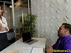 classy pornstar model gets her shaved pussy pounded hard at the office