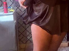 amateur milf bent over in dress, takes homemade doggystyle creampie load deep inside