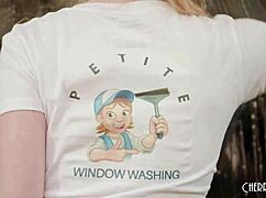 Petite blonde Emma Starletto tempts Steve Holmes with her tempting wetness.