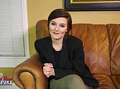 Short haired brunette Kylie sucks monster cock swallows huge cumshot!