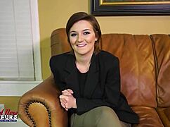 Short haired brunette Kylie sucks monster cock swallows huge cumshot!